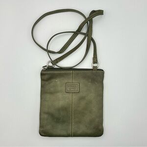 Vintage Fossil Olive Green Crossbody Soft Leather Pockets Smaller Size